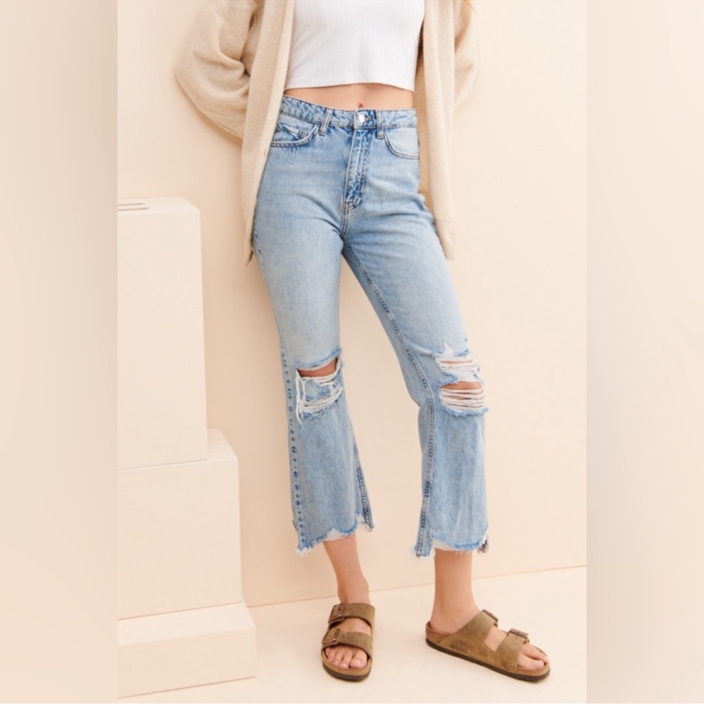 BDG Light Blue raw hem flare jeans